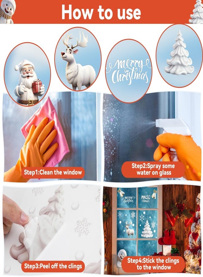 FOPINOA Christmas Window Stickers, 3D Xmas Window Decals White Christmas Window Clings Double Sided for Xmas Decorations(8 Sheets) - Image 4